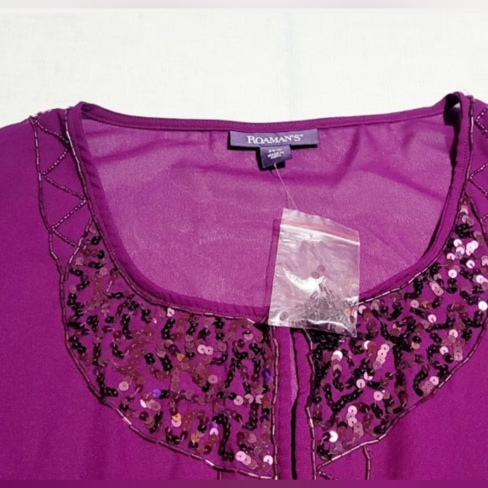 Roamans Top Purple Sequined embroidery Blouse Sz 24W 2 pieces - Picture 4 of 8